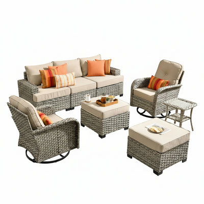 Patio Furniture Set Built for All Weather, 8 Pieces, Swivel Chairs, Modular Design, 350 lb Capacity