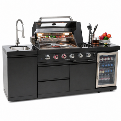 Outdoor Kitchen Island Built for Professional Grilling, 72000 BTU 4-Burner System, Marine Grade Steel, Granite Countertops
