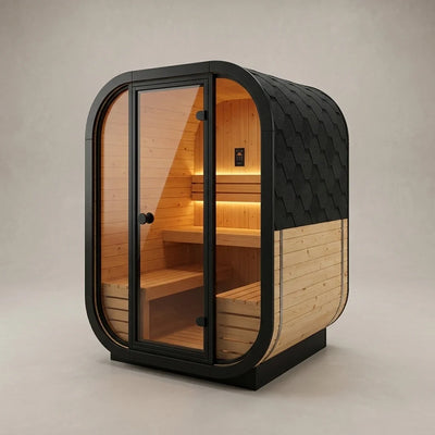 Outdoor Traditional Sauna Built for Year-Round Use, Natural Pine Wood, LED Lighting, Heat-Resistant Glass