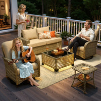 8 Pieces Patio Furniture Set, All Weather Wicker Patio Conversation Set with Swivel Chairs, Outdoor Furniture with Ottoman for Garden, Beige