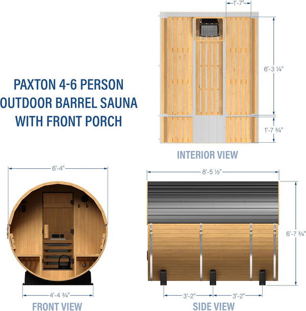 Traditional Cedar Outdoor Sauna Designed for Year-Round Use, 9kW Electric Heater, Wi-Fi Control, 4-6 Person