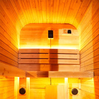1-2 Person Outdoor Traditional Steam Sauna, Weatherproof Square Sauna Cabin with Black Trim, Natural Spruce Wood Sauna Room, LED Strip & Panoramic Glass Door, for Backyard Garden Home Spa, Relaxation