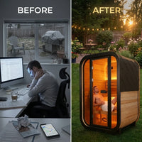 Outdoor Traditional Sauna Designed for Year-Round Use, Natural Pine Wood, LED Lighting, Heat-Resistant Glass — Before & After