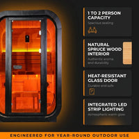 Outdoor Traditional Sauna Designed for Year-Round Use, Natural Pine Wood, LED Lighting, Heat-Resistant Glass — Results & Stats