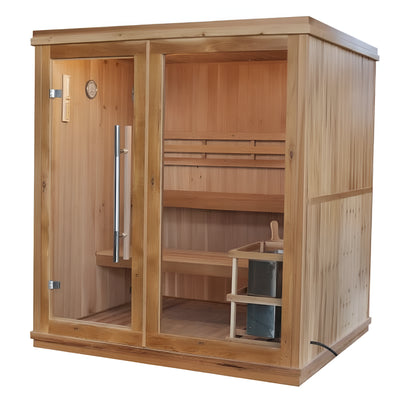 4-Person Indoor Sauna Built for Home Wellness, 6.0kW Harvia Heater, Canadian Hemlock Wood, Double-Tier Bench