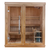 4-Person Indoor Sauna Built for Home Wellness, 6.0kW Harvia Heater, Canadian Hemlock Wood, Double-Tier Bench